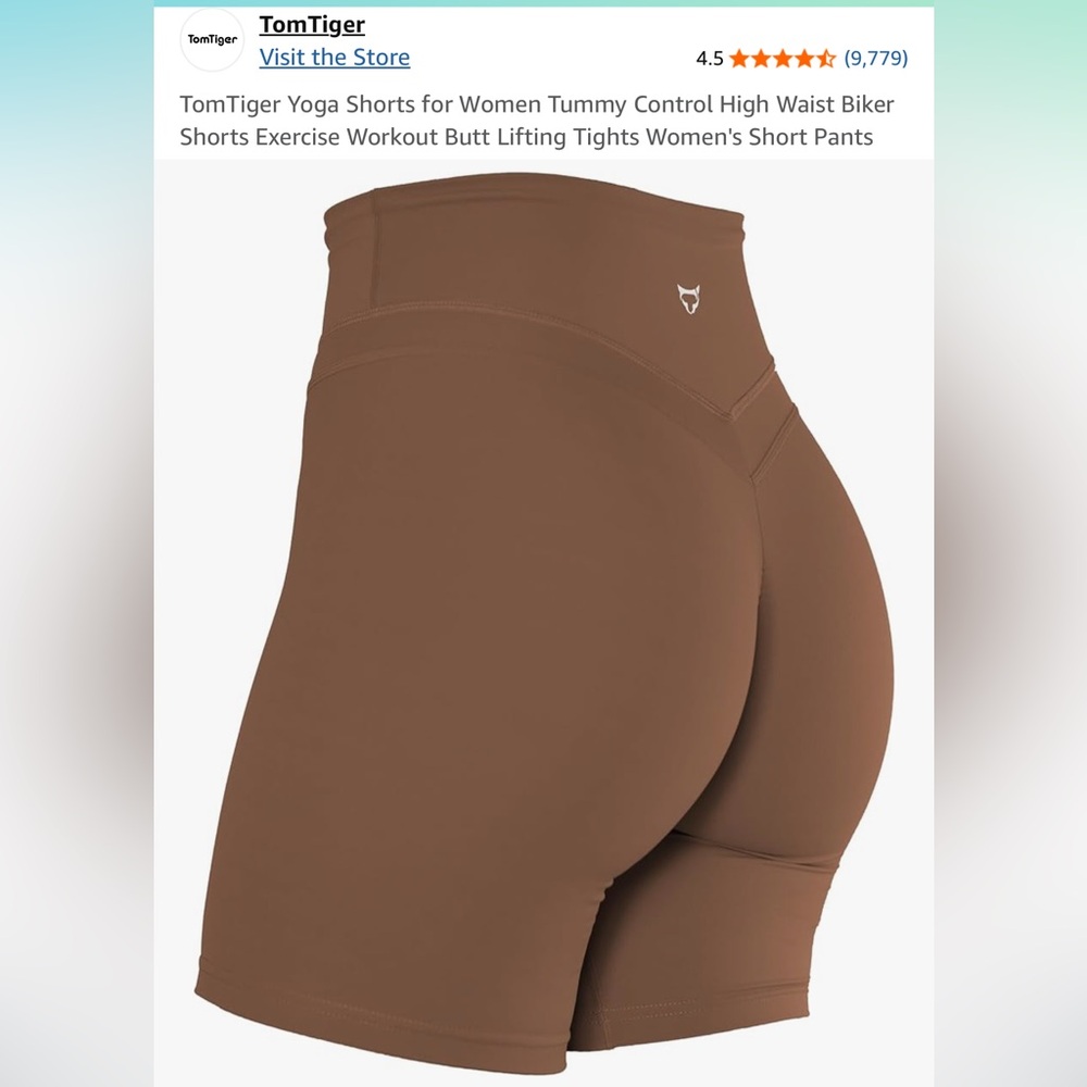 TomTiger High Waisted Yoga Biker Shorts- Brown